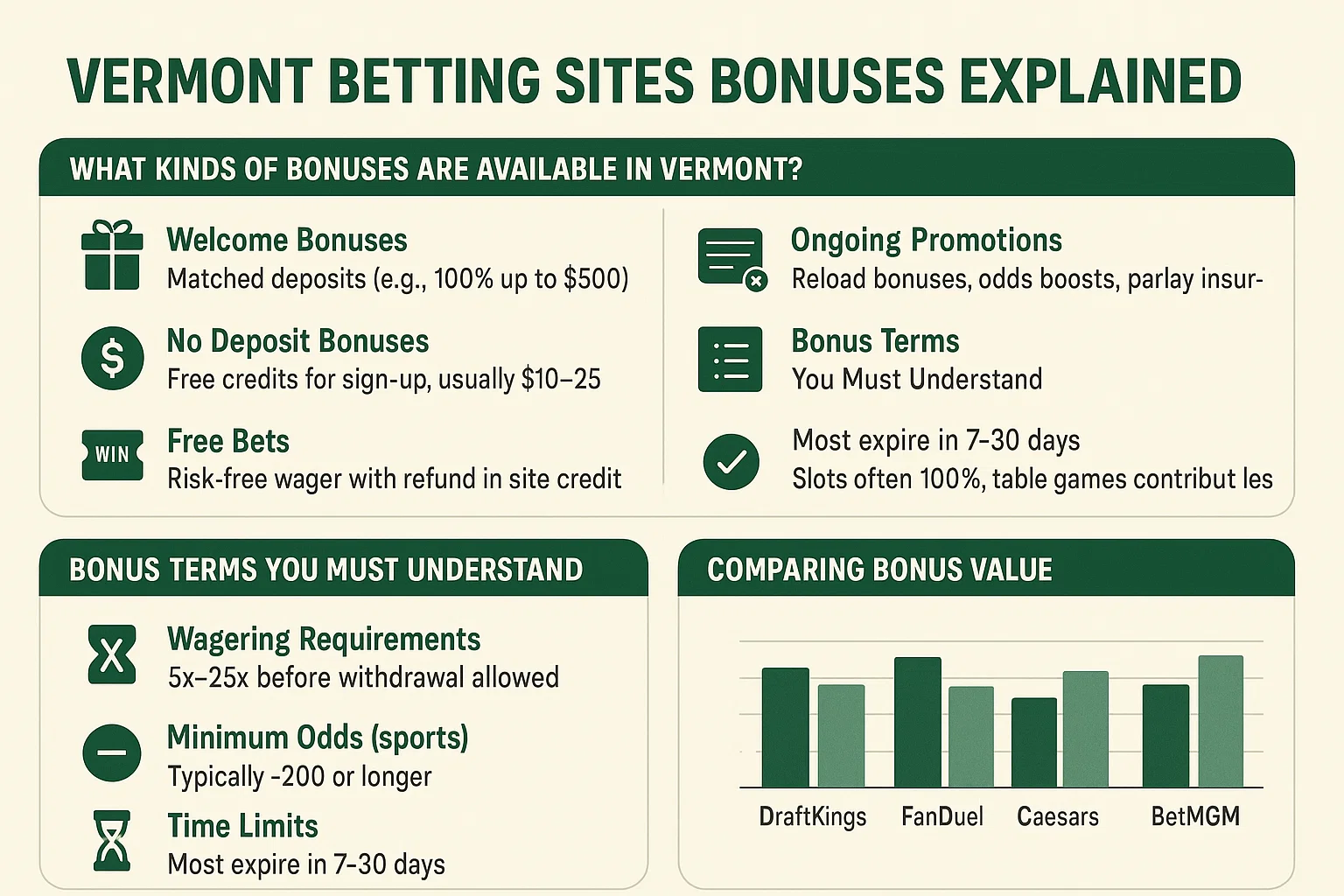 Vermont Betting Sites Bonuses Explained